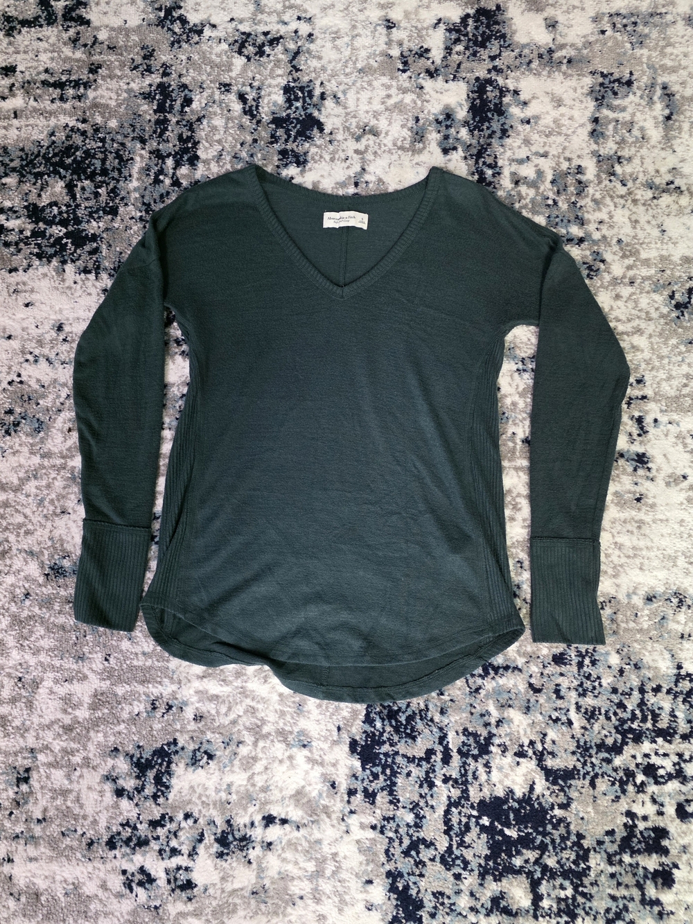 Abercrombie & Fitch Super Soft V-Neck Long Sleeve Top - Emerald Green/Teal